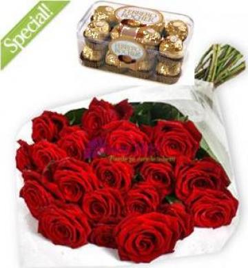 Cadou Trandafiri rosii si Ferrero Rocher