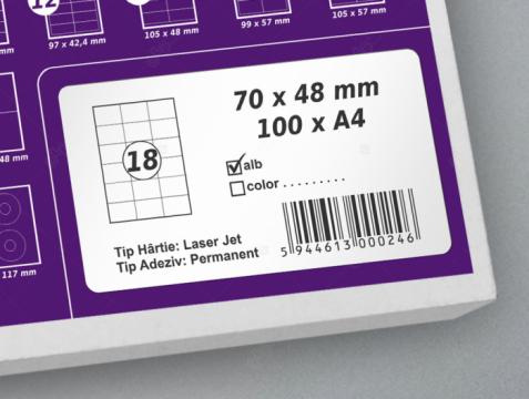 Etichete autoadezive A4, 70 x 48 mm, 18 etichete / coala A4 de la Label Print Srl