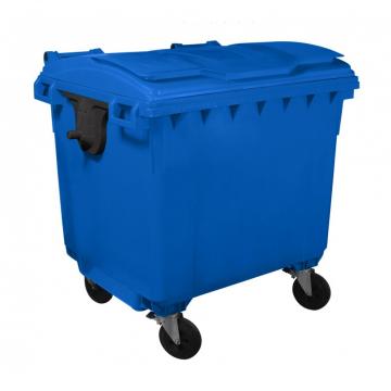 Container HDPE CLF 1100L cu capac plat albastru de la Sanito Distribution Srl