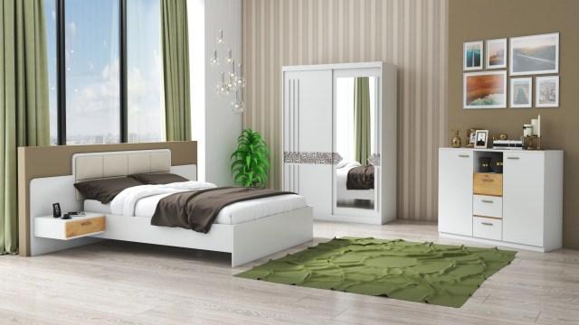 Set dormitor Atena, alb, dulap 150 cm, pat 160x200 cm de la CB Furniture Srl