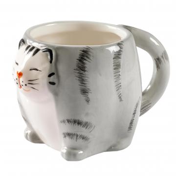 Cana din ceramica, 200 ml, 12x8x8,5 cm, Pisica gri de la Plasma Trade Srl (happymax.ro)