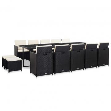 Set mobilier de exterior cu perne, 15 piese, negru de la Comfy Store