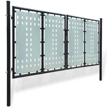 Poarta de gard cu o usa, negru, 300x175 cm
