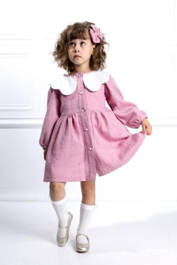 Rochie Petal cu guler alb - roz (3-5 ani)