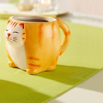 Cana ceramica - pisica, 200 ml, portocaliu, Happymax