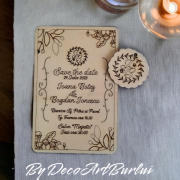 Invitatie nunta lemn+placuta initiale MD1 de la Decoartburlui