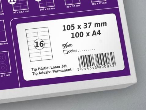 Etichete autoadezive A4, 105 x 37 mm, 16 etichete coala A4 de la Label Print Srl