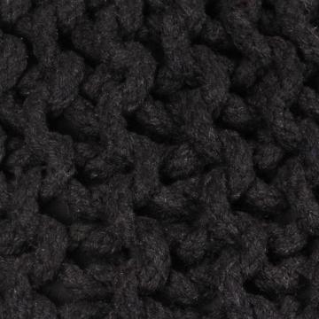 Taburet Puf tricotat manual, bumbac, 50 x 35 cm, negru