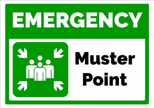 Indicator emergency muster point