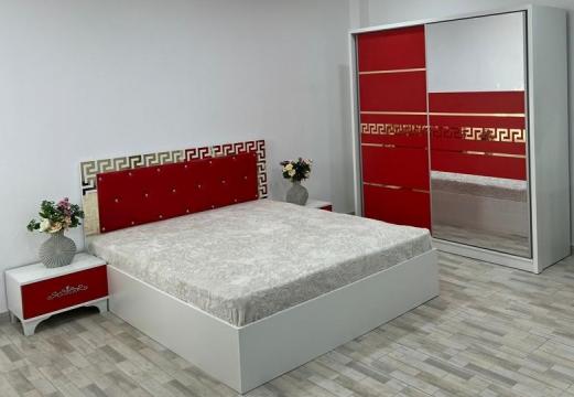 Dormitor Carla alb rosu cu pat 160 cm x 200 cm, dressing alb