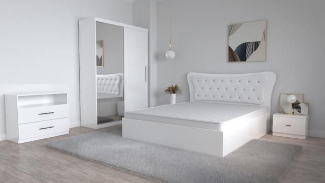 Dormitor Dante alb cu pat matrimonial 160 cm x 200 cm