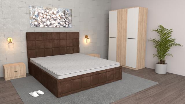Dormitor Regal maro sonoma cu dulap 3 usi sonoma, pat de la Wizmag Distribution Srl