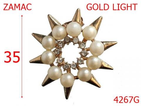 Ornament cu perle si pietre 35 mm zamac gold 4267G