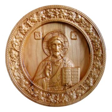 Icoana sculptata Iisus Hristos, lemn masiv diametru 19.5 mm de la Artsculpt Srl