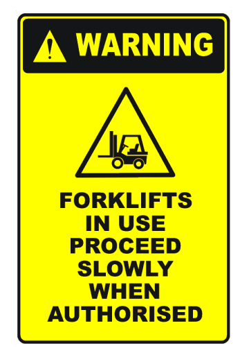 Semn Sign warning forklifts in use proceed slowly de la Prevenirea Pentru Siguranta Ta G.i. Srl