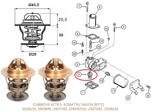 Termostat Cummins 6CT8.3, QSC8.3, Komatsu S6D114 (83*C)