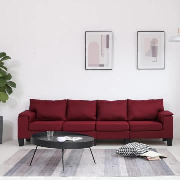 Canapea cu 4 locuri, rosu vin, material textil