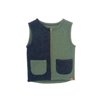 Vesta verde/gri antracit din lana fiarta - Unicat de la Lanelka Srl