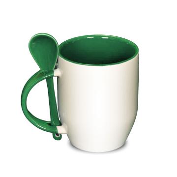 Cana cafea color cu lingurita verde