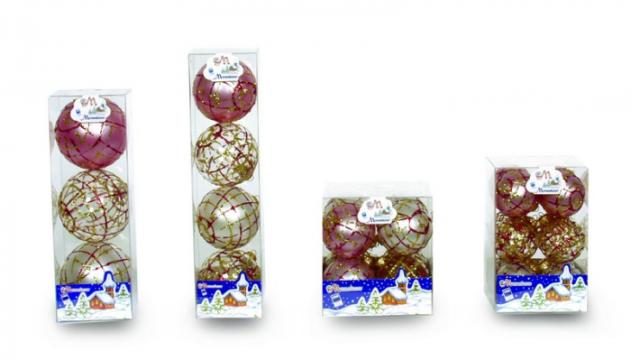 Set 4 globuri 70mm perla decor Trames rosu cu auriu de la Arbloom Srl
