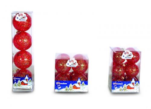 Set 8 globuri 60 mm cristal translucid cu glitter lana rosu de la Arbloom Srl