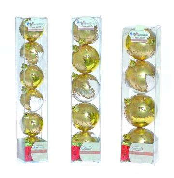 Set globuri 50 60 70mm transparente cu decor Frunze auriu