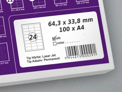 Etichete autoadezive A4, 64.3 x 33.8 mm, 24 etichete coala de la Label Print Srl