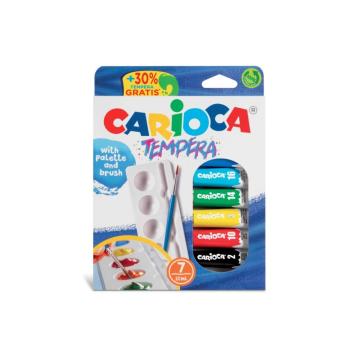 Acuarele tempera Carioca 7 culori 10 ml cu tavita si pensula de la Sanito Distribution Srl