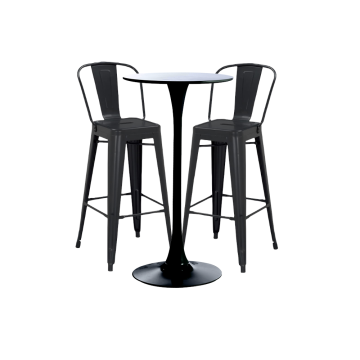Set bar/cafenea, masa neagra 60x101cm si doua scaune Raki