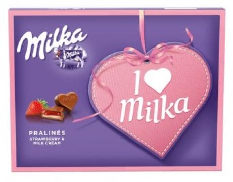 Praline cu crema de capsuni Milka 110g de la Supermarket Pentru Tine Srl