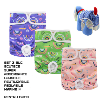 Set 3 bucati scutece absorbante, lavabile pentru catei