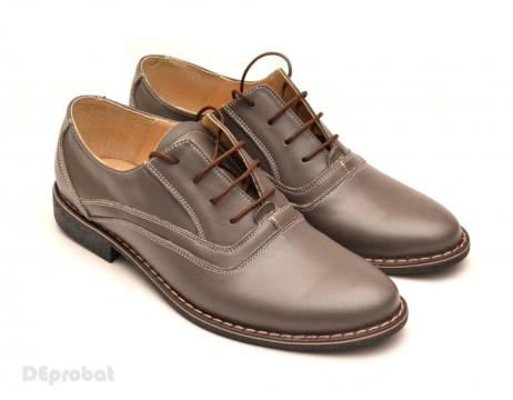 Pantofi barbati piele naturala gri casual-eleganti cu siret