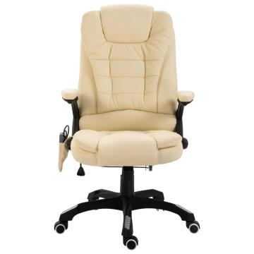 Scaun de birou cu masaj, crem, piele ecologica de la Comfy Store