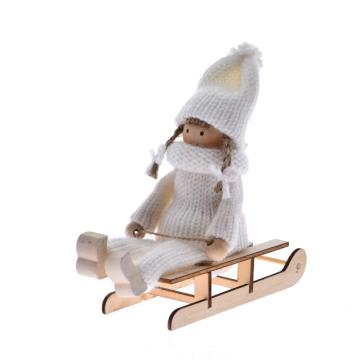 Sanie cu figurina de lana 14cm alb