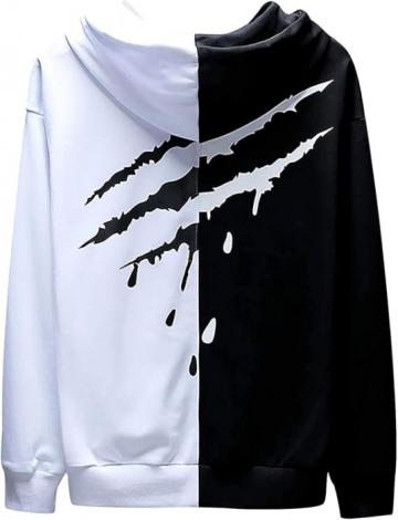 Hanorac unisex lejer, cu gluga, alb negru 2XL