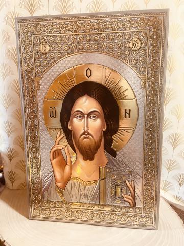 Icoana Mantuitorul binecuvantand cu suport 30cm de la Candela Criscom Srl.