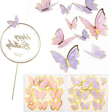 Decor tort aniversar Fluturi colorati, set 20 bucati de la Molifag Srl