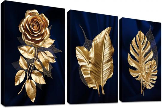 Tablou pe panza din 3 bucati, Frunze de aur, 150x70cm de la Molifag Srl
