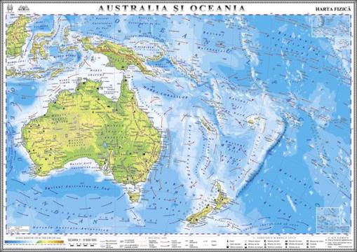 Harta fizica Australia si Oceania 1400x1000 mm