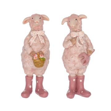 Set decoratiuni 2 mieluti cu flori, polirasina, 3x3x9cm, roz