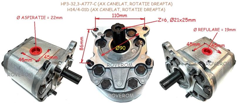 Pompa hidraulica ax canelat rotatie dreapa (H14/4-01D) de la Roverom Srl