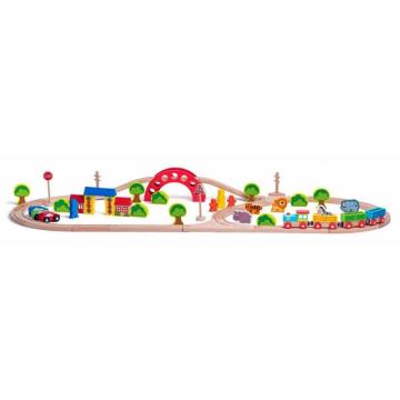Jucarie set pista de tren din lemn cu animale, 60 piese de la Novator Impex Srl