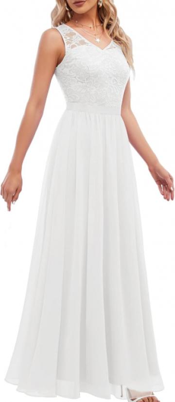 Rochie de seara lunga din dantela, fara maneci, alba marimea