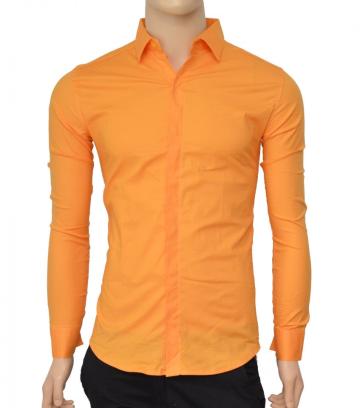 Camasa slim fit portocaliu casual-eleganta cu nasturi