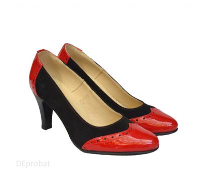 Pantofi negru cu rosu dama eleganti din piele naturala de la Deprobat.ro