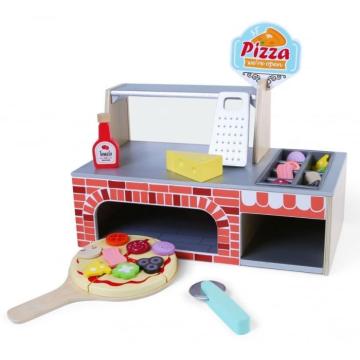 Jucarie cuptor pentru pizza din lemn + accesorii Ecotoys