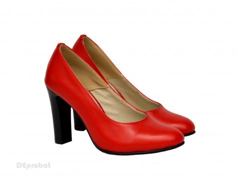 Pantofi dama rosii eleganti din piele naturala cu toc de la Deprobat.ro