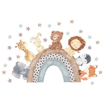 Sticker autocolant perete copii, Animale pe Curcubeu