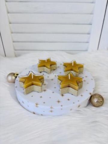 Lumanare ceara Craciun stea - glitter auriu