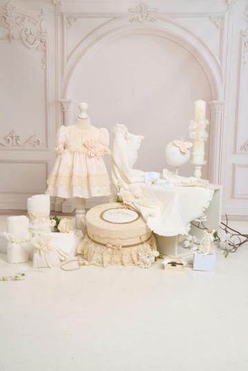 Set complet botez (trusou) - Blossom - grej (maneca scurta)